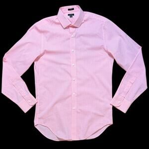J.Crew Factory Performance Dress Shirt Mens Pink Gingham Slim Cut Size S